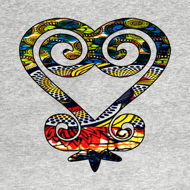 Citrus and Blue African Print Sankofa Heart by artbyomega